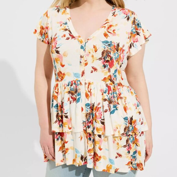 Torrid Statement Floral Dew Tiered Babydoll Top in Size 2 (18/20) - Picture 1 of 10